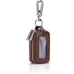 PORRASSO Etuis Porte Clés Véritable Cuir Voiture Clé Cas Portable Porte-Monnaie Car Key Case Rétro étanche Double Pochette Zippée Hommes Femme Marron - Publicité