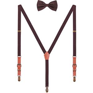 WANYING 2cm Bretelles Nœud Papillon Set pour Femme Homme Retro Y-forme 3 Bronze Clips Bretelles élastique regolabile pour Grandeur 140-190cm Marron Foncé - Publicité