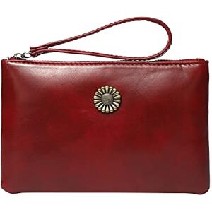 TDEOK Portefeuille pour homme avec compartiment à monnaie Style vintage En cuir de vachette Pour femme Mini poche pour téléphone portable et portefeuille magique, rouge, Taille unique - Publicité