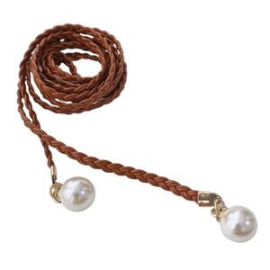 Wizoowip Chaîne de taille pour robes, ceinture en simili cuir, perle élégante, Vintage, Slim avec nœud, fête pour femmes chameau - Publicité