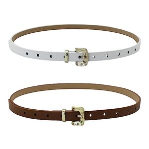 Feelorna Lot de 2 ceintures de taille skinny pour femme, fines et réglables, en cuir, avec boucle dorée, pour robe, jean, pantalon, B-blanc/marron, taille unique - Publicité