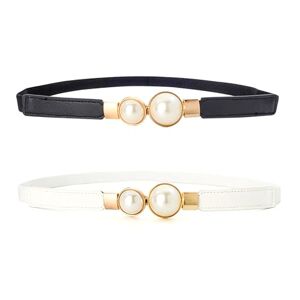 KEYRI 2 Pièces Ceinture Élastique pour Femme Classique Ceinture en Cuir Ceintures Fines Réglable Ceinture Extensible Vintage Elégantes Simple Belt pour Jeans Robe Pantalon Décor (Blanc + Noir) - Publicité