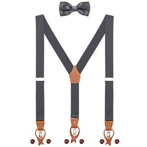 WANYING Bretelles et Nœud Papillon pour Homme Femme 2 WAY TO WEAR 3 Clips 6 Boutonnière en Cuir Y-forme 3.5cm large Bretelles étendues pour Hauteur 160-200cm Gris foncé - Publicité