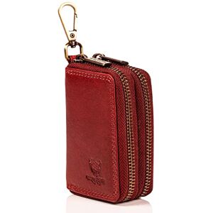 MATADOR Sac pour Clef Etui à Clé en Cuir Véritable   Porte Clés avec Double Femeture Éclair YKK en Métal et Mousqueton   Mini Pochette Rangement Protection Organiseur Clef avec Boîte Cadeau   Rouge - Publicité