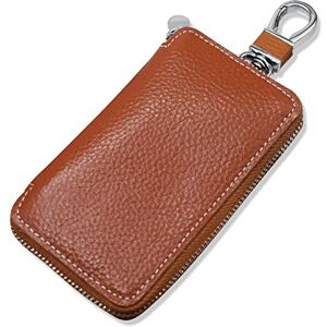 PORRASSO Etuis Porte Clés Véritable Cuir Pochette Porte Cles Voiture Clé Cas Porte-Monnaie Hommes Portable Key Case avec 6 Crochet Clip Marron - Publicité