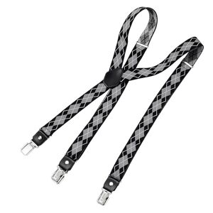 DonDon Bretelles pour hommes étroites 2,5 cm avec 3 clips de bretelles vintage extra forts en forme de Y Plaid-noir gris blanc - Publicité