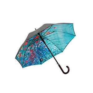 Zontjk Design ''Blommor''. Parapluie Double Couche d'artiste à Ouverture Automatique avec Manche en Bois.Extérieur en pongé Noir et intérieur Multicolore. Publicité