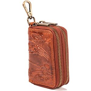 MATADOR Sac pour Clef Etui à Clé en Cuir Véritable   Porte Clés avec Double Femeture Éclair YKK en Métal et Mousqueton   Mini Pochette Rangement Organiseur Clef avec Boîte Cadeau   Fleurs Marron - Publicité