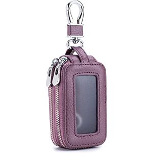 PORRASSO Etuis Porte Clés Véritable Cuir Voiture Clé Cas Double Zippée Pochette Porte Cles Porte-Monnaie Portable Car Key Case pour Hommes Femme Violet - Publicité