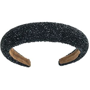 HUANMAYE 1PCS Large Bandeau Alice Bandeau en strass Paillettes Accessoires de cheveux rembourrés Bandeau en cristal embelli de perles Elastique sans glissement Headwear pour femmes (Black2DE) - Publicité