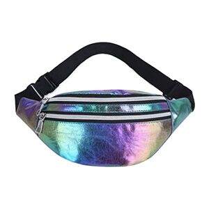 Yelschwa Sac banane holographique en cuir PU avec ceinture réglable étanche pour fête, course à pied, randonnée, jogging pour femme, homme, enfant, Multicolore. Publicité