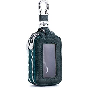 PORRASSO Etuis Porte Clés Véritable Cuir Voiture Clé Cas Double Zippée Pochette Porte Cles Porte-Monnaie Portable Car Key Case pour Hommes Femme Vert - Publicité