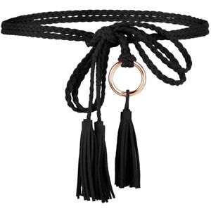 TIESOME Ceinture tressée à pompons pour femme Ceinture fine tissée à la main avec anneau pour robe, noir, milieu - Publicité