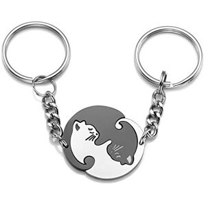 Jovivi 2PCS Porte-clés Couple Amitié Chat Yin Yang Keychain Puzzle Séparable en Acier Inoxydable Pour Amis Amoureux Cadeau de la Saint-Valentin - Publicité