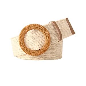 Porbbow Ceinture pour femmes ceinture large en paille ceinture à boucle ronde robe tissée élastique ceinture décorative Beige - Publicité