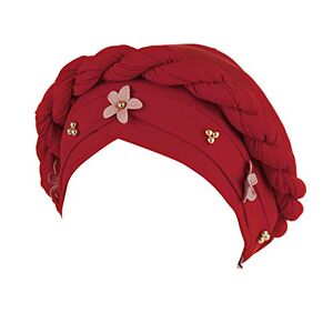 MoreChioce Turban Chapeau avec Perles,Bonnet Cheveux Bandana Chimio pour Femmes Musulman Stretch Casquette,Perle Vin Rouge - Publicité