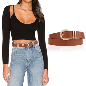 Amaxiu Ceinture En Cuir Pu Pour Femme, Ceinture Femme Avec Boucle Dorée Pour Jeans Pantalons Robes Pour Femme Ceinture De 2.8 cm De Ceinture Pour Femme(marron) - Publicité