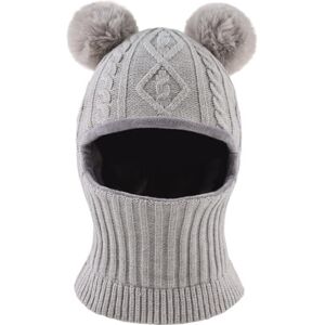 XIAOHAWANG Fille Garçon Cagoule Bonnet Écharpe Ensamble Chaud Bébé Enfant Hiver Chapeaux Pompon Tricoté Chapeau 1 à 10 Ans(Gris, M) - Publicité