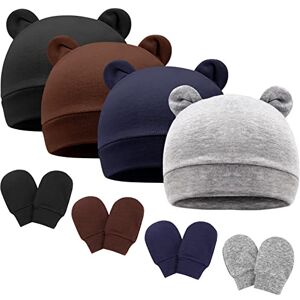 DRESHOW Bonnets de Naissance et Moufles de Protection Bébé Gants Bonnet Nouveau-né Bambin Doux Mignon Tricoté Chapeau 0-6 Mois, Taille unique,4 Sets AK03: cotton hats & mittens - Publicité