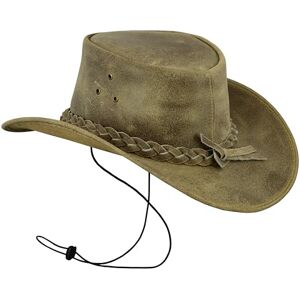 Leatherick Chapeau de Cow-Boy en Cuir véritable Style Western Aussie Crazy Horse avec mentonnière (XL, Fou Beige Marron) - Publicité