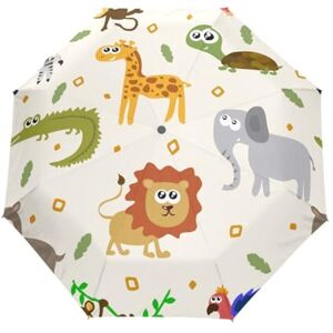 Mnsruu Parapluie compact avec motif d'animaux de dessin animé, ouverture automatique, parapluie de voyage, coupe-vent, anti-UV, Multicolore, Taille unique - Publicité