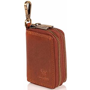 MATADOR Sac pour Clef Etui à Clé en Cuir Véritable   Porte Clés avec Double Femeture Éclair YKK en Métal et Mousqueton   Mini Pochette Rangement Organiseur Clef avec Boîte Cadeau   Vintage Marron - Publicité