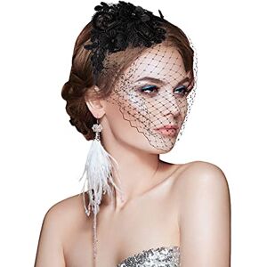 ASTER Vintage Lace Tiara Fascinators Accessoire Annee 20 50's Plume Cheveux Cérémonie Flower Feather Dress Tiara Fascinator Black Hat Tea Party Cocktail Voile Chapeau Bibi Mariage Bandeau Veil Femme Girls - Publicité