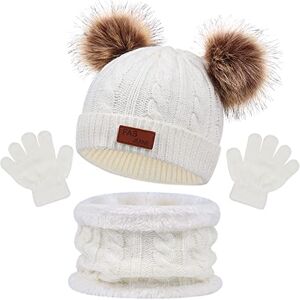 3 en 1 Bonnet Enfant Fille, Ensemble Bonnet Echarpe Enfant, Bonnet Enfant  Hiver avec Pompon, Tour de Cou Enfant avec Doublure, Hiver Accessoires  Ensemble Set Pour Garcon Enfants 2 à 6 ans 