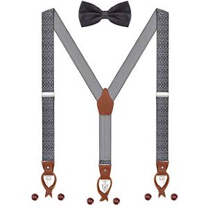 WANYING Bretelles et Nœud Papillon pour Homme Femme 2 WAY TO WEAR 3 Clips 6 Boutonnière en Cuir Y-forme 3.5cm large Bretelles étendues pour Hauteur 160-200cm Paisley Noir Blanc - Publicité