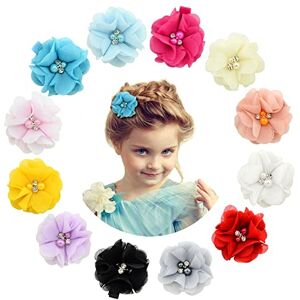 Upstore Lot de 12 barrettes à cheveux pour bébé fille 2 pinces à cheveux crocodile en mousseline de soie avec strass et perles barrettes à cheveux pour bébés filles nourrissons enfants (couleur aléatoire) - Publicité