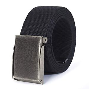 Mile High Life Ceinture en Toile Réglable Ajustable Jusqu'à 132 cm Boucle à Clip en Nickel de Couleur Argentée(132CM, Black) - Publicité