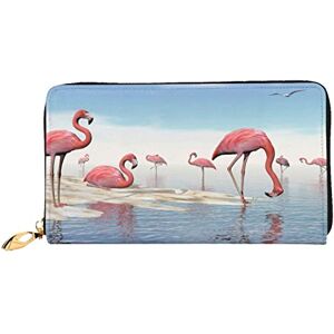 ASEELO Portefeuille en cuir avec plumes de paon et éléphant, fermeture éclair, pochette de voyage, porte-cartes, cadeau pour femme, Flocage de flamants roses sur la plage, Taille unique - Publicité