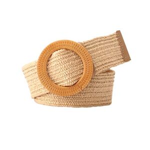 Porbbow Ceinture pour femmes ceinture large en paille ceinture à boucle ronde robe tissée élastique ceinture décorative Khaki - Publicité