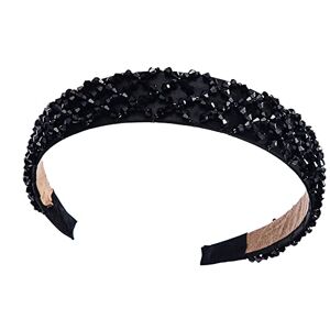 HUANMAYE 1Pcs Rhinestone Headbands Glitter Padded Hair Accessories Crystal Embellished Beaded Hair Bands Wide Headwear for Women Girls (Black1DE) - Publicité
