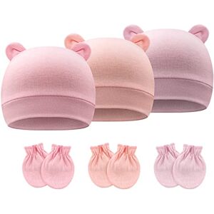 DRESHOW Bonnets de Naissance et Moufles de Protection Bébé Gants Bonnet Nouveau-né Bambin Doux Mignon Tricoté Chapeau 0-6 Mois, Taille unique, 3 sets: Bear ears hats & mittens Set-14UK - Publicité