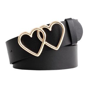 Copbopwn Ceinture en cuir PU pour les femmes et les filles, Ceinture à boucles à la mode Ceinture fine en cuir Ceinture réglable avec boucle en forme de coeur Ceinture en cuir pour femme (Noir) - Publicité