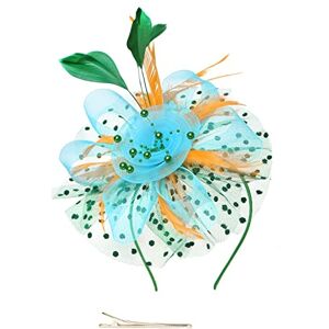 Poignet Cuir Marron Chapeau pour femmes mariage fleur Cocktail maille plumes pince à cheveux Tea Party bandeau Cravate Vert Olive (Light Blue, One Size) - Publicité