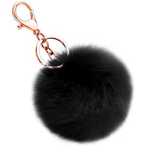 Soleebee Doux Artificielle Fourrure De Lapin Porte-clés Pompon Balle Duveteux Porte-clés Valise Sacs À Dos Accessoires Charme pour Les Femmes Filles (Noir) - Publicité