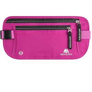 MOVEZEN Ceinture Cache Billets Homme Femme, Sac Banane Discret avec Sécurité RFID pour Carte de Crédit et Passeport, Pochette Ceinture Secrète Utralégère, Ceinture de Voyage Antivol (Rose Evasion) - Publicité