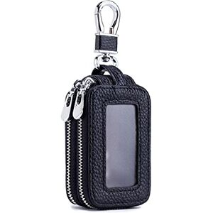 PORRASSO Etuis Porte Clés Véritable Cuir Voiture Clé Cas Double Zippée Pochette Porte Cles Porte-Monnaie Portable Car Key Case pour Hommes Femme Noir - Publicité