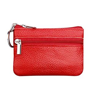 Luckywaqng Porte-monnaie petit sac en cuir à fermeture éclair pour femme avec porte-monnaie portefeuille homme grand pour papiers, rouge, Taille unique - Publicité