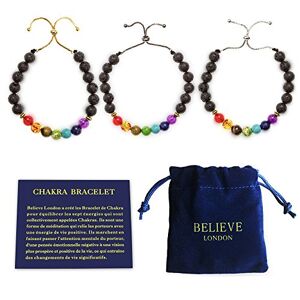 Believe London Bracelet Chakra avec Sac à Bijoux et Carte des Significations   Bracelet Ajustable pour S’adapter à tous les Poignets   Pierres Naturelles des 7 Chakras   Guérisseur (Black Chain Bracelet) - Publicité