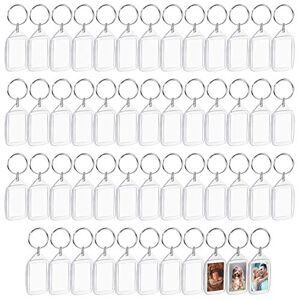 Kurtzy Porte Cle Personnalisable Neutre (Lot de 50) 3,2 x 5,4 cm Porte Clé Transparent avec Anneau pour Photos Double Face Porte Clef pour Famille, Amis, Cadeaux et Artisanat - Publicité