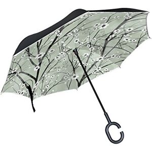 ISAOA Parapluie inversé à double couche inversé pour voiture, pluie, utilisation en extérieur, poignée en forme de C autoportant, cerisier en fleurs - Publicité