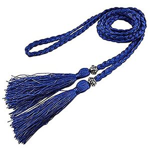 J Shop Ceinture à pampilles tressée Style bohémien pour femmes, nœud tissé à la mode, décoré à la taille, chaîne de taille, accessoires en corde (bleu) - Publicité