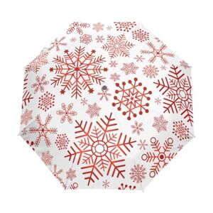 Mnsruu Parapluie de Noël compact rouge flocon de neige avec ouverture et fermeture automatique Coupe-vent et anti-UV, Multicolore, Taille unique - Publicité