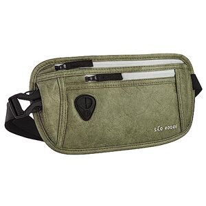 SAO ROQUE ® Sac Banane stylé (S) en Look Cuir, Femme Homme Ceinture de Voyage avec Blocage RFID et Compartiment Secret, Plat Imperméable Ajustable (Vert-Khaki) - Publicité