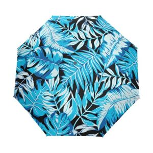 Mnsruu Parapluie compact en forme de feuille de palmier bleu avec ouverture et fermeture automatique, Multicolore, Taille unique - Publicité