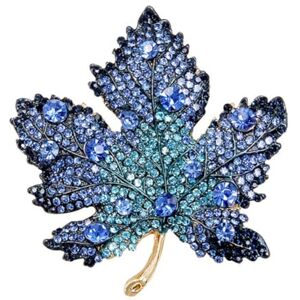 SHUZHENG Broche en forme de feuille d'érable pour femme et homme, broche en forme de feuille d'érable avec strass en cristal, broche bleu/vert/rouge, broche pour vêtements, chapeau, sac, accessoires pour Noël, - Publicité