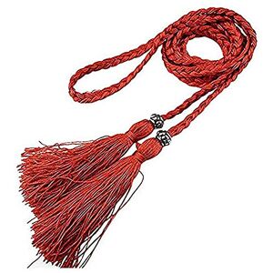 J Shop Ceinture à pampilles tressée Style bohémien pour femmes, nœud tissé à la mode, décoré à la taille, chaîne de taille, accessoires en corde (rouge) - Publicité